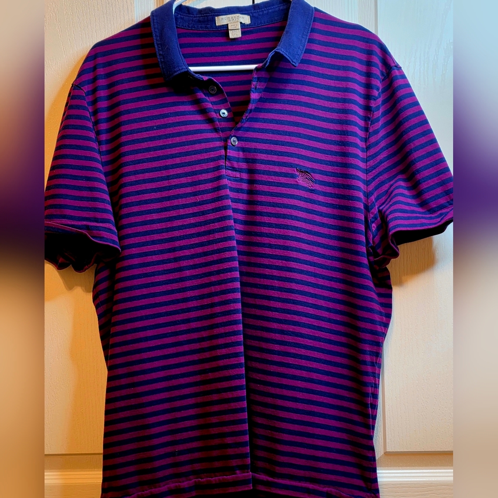 Burberry Brit Men's XXL Purple and Blue Striped Polo Shirt